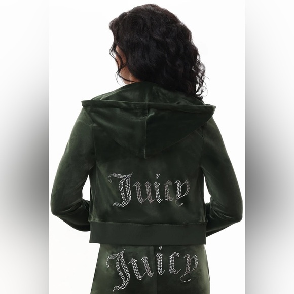 ❤️JUICY COUTURE SIGNATURE Y2K BEDAZZLED OB BLING VELOUR ZIP-UP HOODIE NWT 119.00 - Picture 4 of 7
